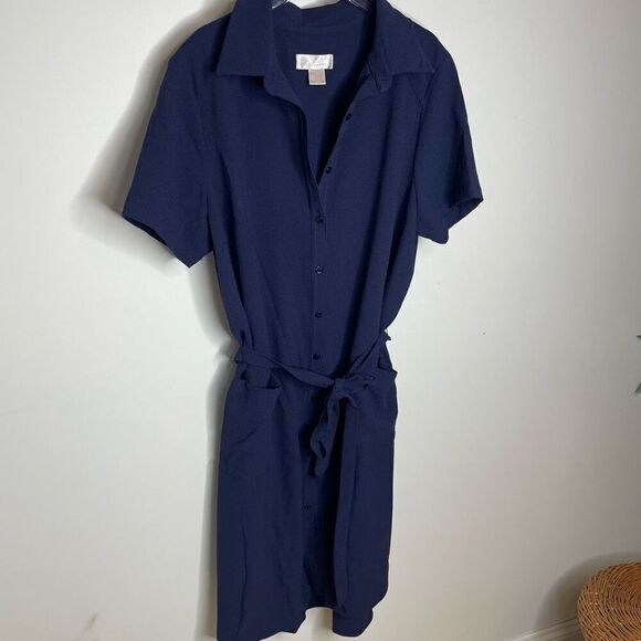 RACHEL PARCELL Navy Peacoat Navy Blue Collared Front Button Short Sleeves Large - Picture 3 of 6